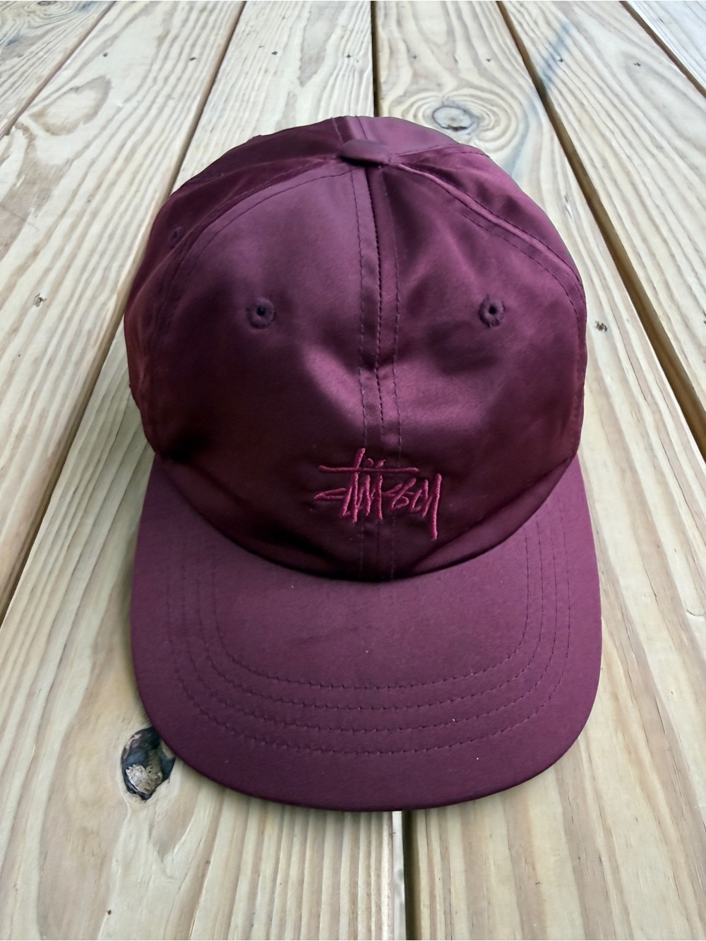 Stussy Jodie Strapback Burgundy Satin Hat Rare Adjustable